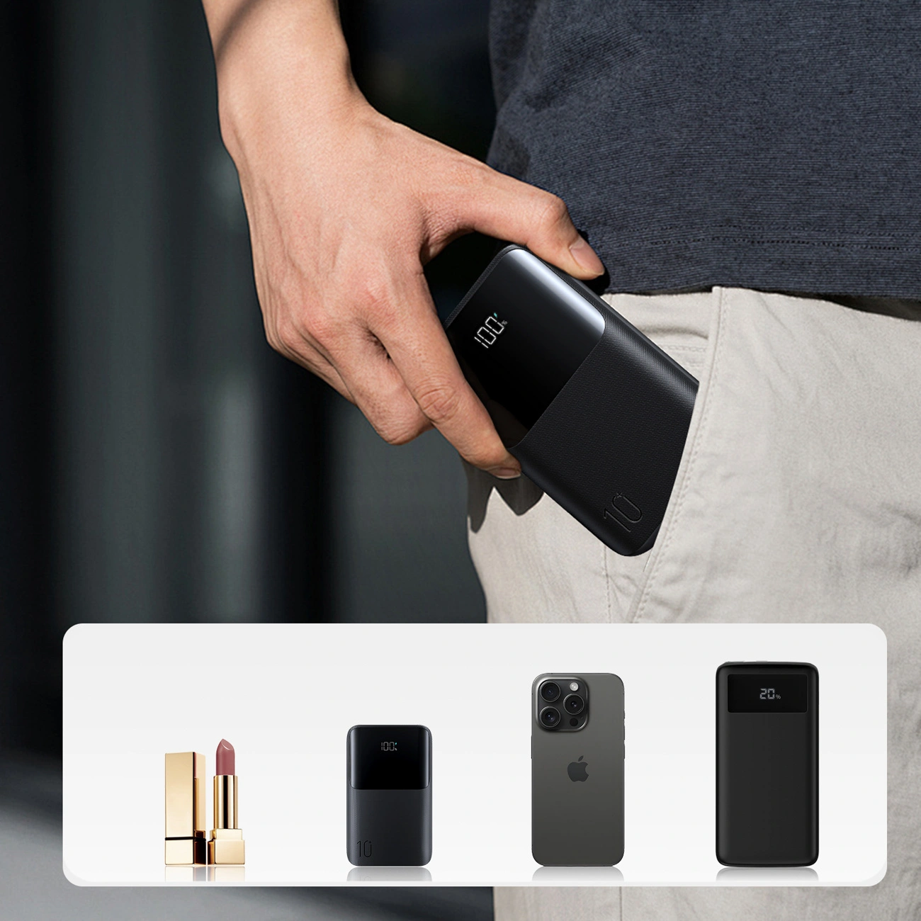 Joyroom JR-QP191 External Battery, 10000mAh, 22.5W, QC + PD, 1 x USB-A - 2 x USB-C, Black