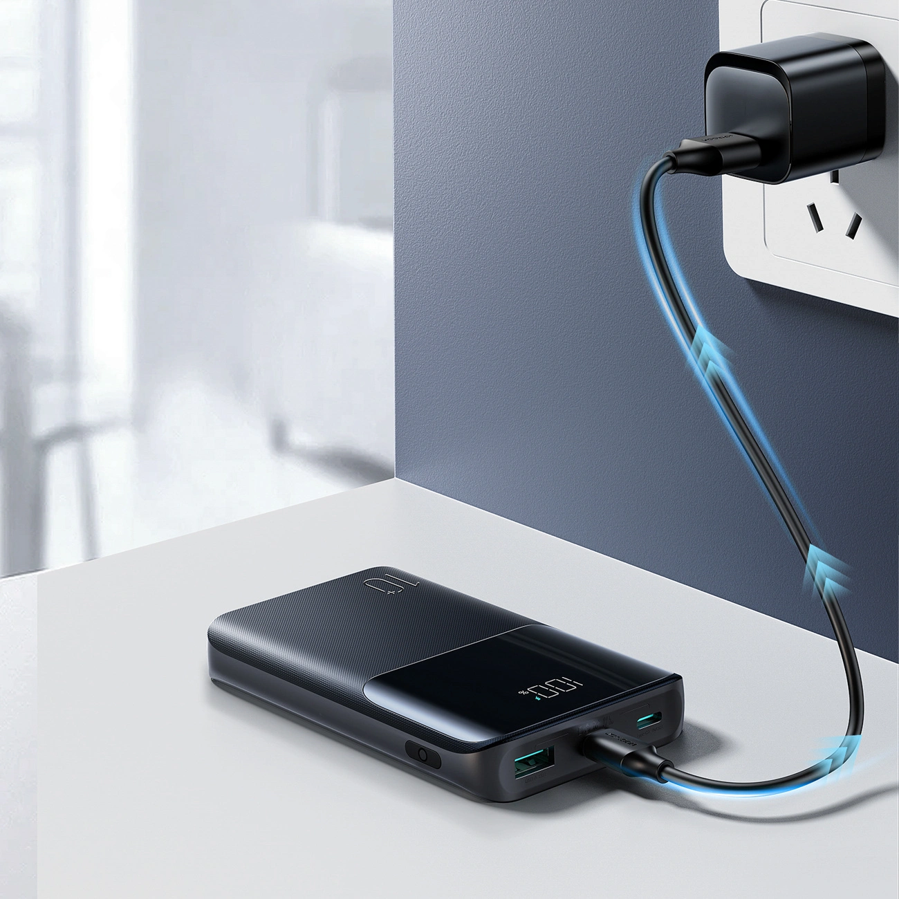 Joyroom JR-QP191 External Battery, 10000mAh, 22.5W, QC + PD, 1 x USB-A - 2 x USB-C, Black