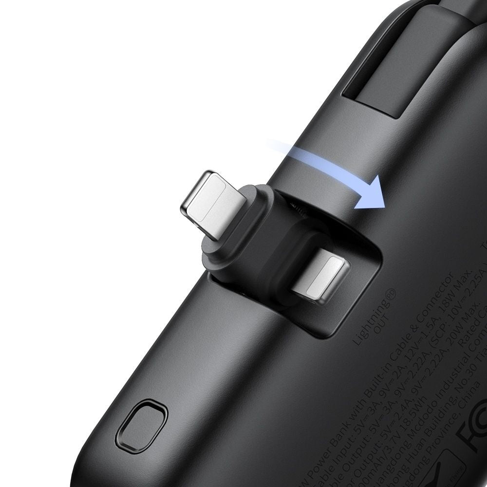 McDodo MC-7800 Freekit External Battery, 5000mAh, 22.5W, PD, 1 x Lightning - 2 x USB-C, Black