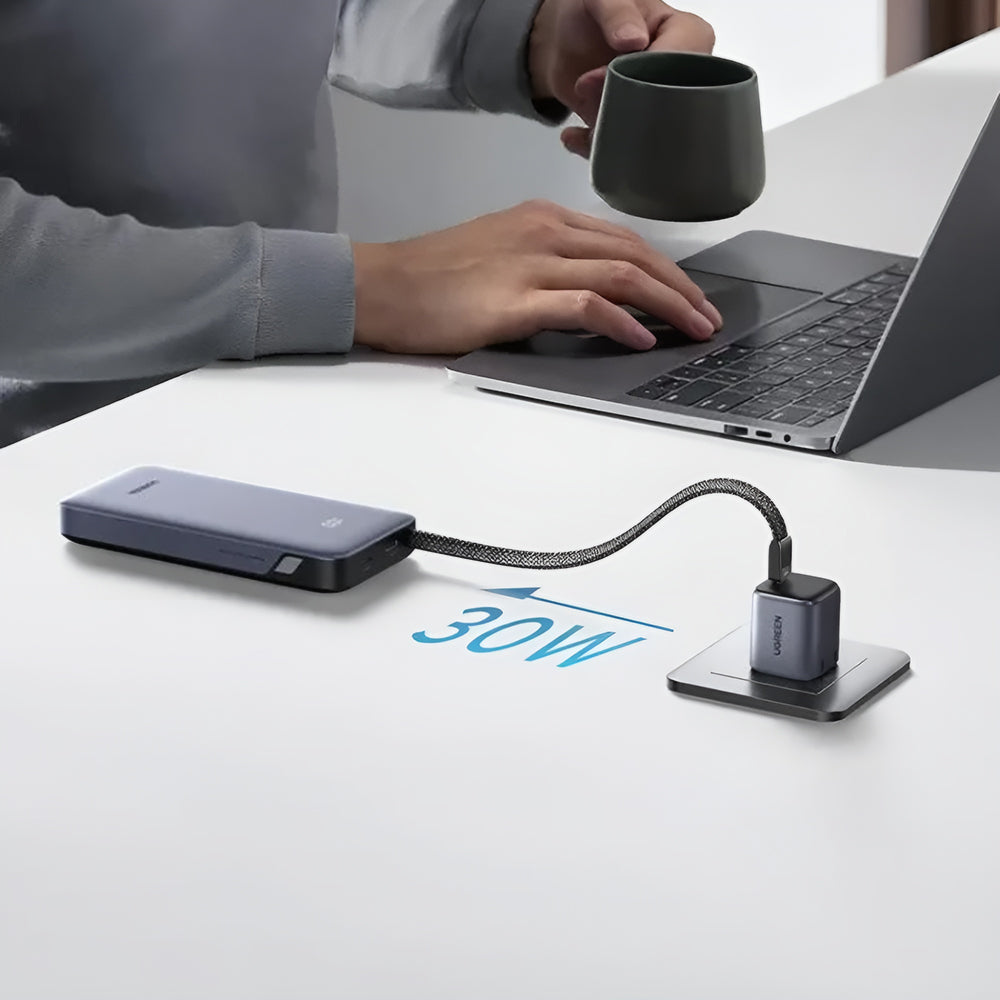 UGREEN PB528 External Battery (55985B), 20000mAh, 30W, QC + PD, 1 x USB-A - 3 x USB-C, Gray