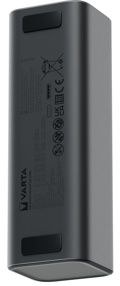 Varta High Speed External Battery, 27000mAh, 140W, QC + PD, 1 x USB-A - 2 x USB-C, Black