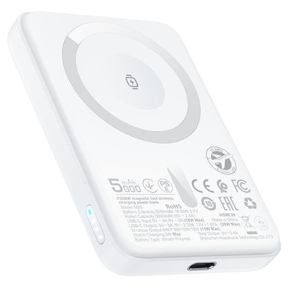 Acefast M25 Wireless External Battery, 5000mAh, 20W, PD + FQI, 1 x QI - 1 x USB-C, White