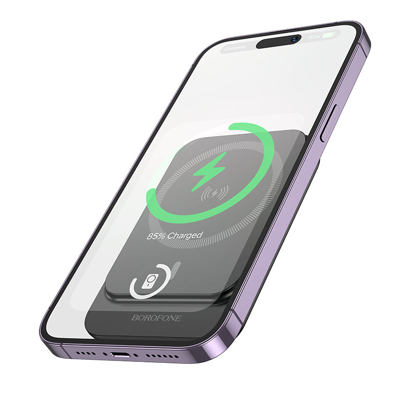 Borofone BJ63 Nimble Wireless External Battery, 5000mAh, 20W, PD + FQI, 1 x QI - 1 x USB-C, Black