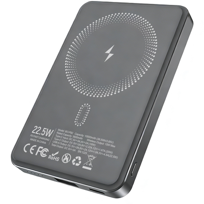 Wireless External Battery BWOO BO-P82, 10000mAh, 22.5W, PD + FQI, 1 x QI - 1 x USB-C, Gray