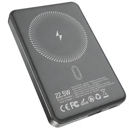 Wireless External Battery BWOO BO-P82, 10000mAh, 22.5W, PD + FQI, 1 x QI - 1 x USB-C, Gray