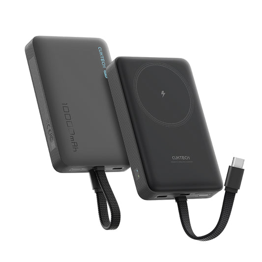 Cuktech WPB100L Wireless External Battery, 10000mAh, 22.5W, PD + FQI, 1 x QI - 2 x USB-C, Black CKWPB100LGLBK