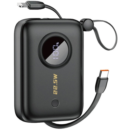 Dudao K14 External Battery, 10000mAh, 22.5W, QC + PD, 1 x Lightning - 1 x USB-A - 2 x USB-C, Black