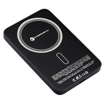 Forcell F5K8 Wireless External Battery, 5000mAh, 15W, PD + FQI, 1 x QI - 1 x USB-C, Black