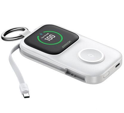 Joyroom JR-W19 Wireless External Battery, 5000mAh, 20W, QC + PD, 1 x Lightning - 1 x QI - 2 x USB-C, White
