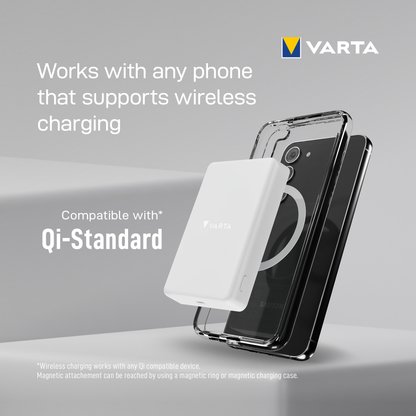 Varta Mag Pro Wireless External Battery, 5000mAh, 12W, 1 x QI - 1 x USB-C, White