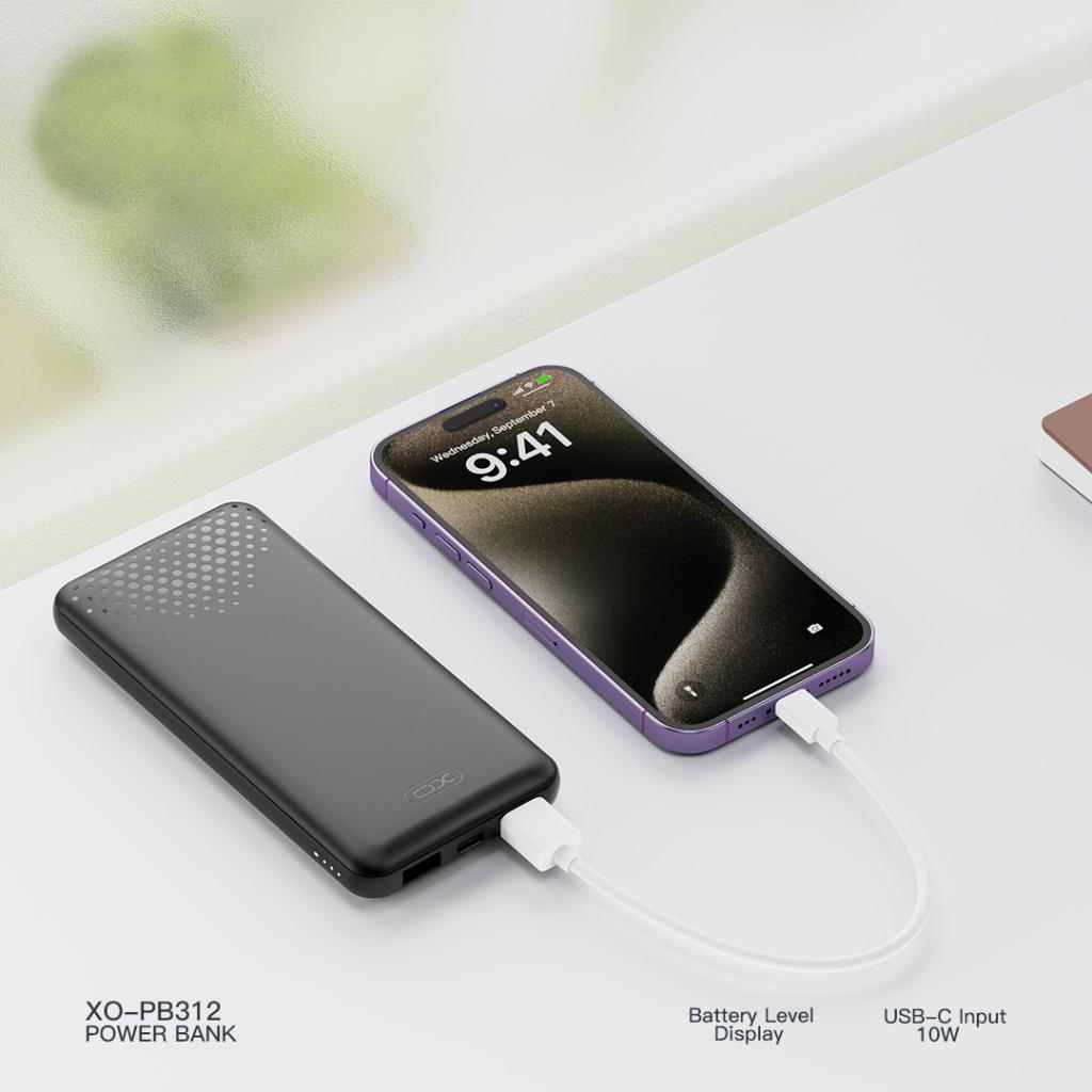 XO Design PB312 External Battery, 10000mAh, 10W, 2 x USB-A, Black