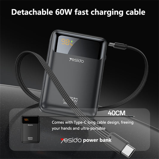 Yesido YP97 External Battery, 20000mAh, 65W, PD, 2 x USB-C, Gray