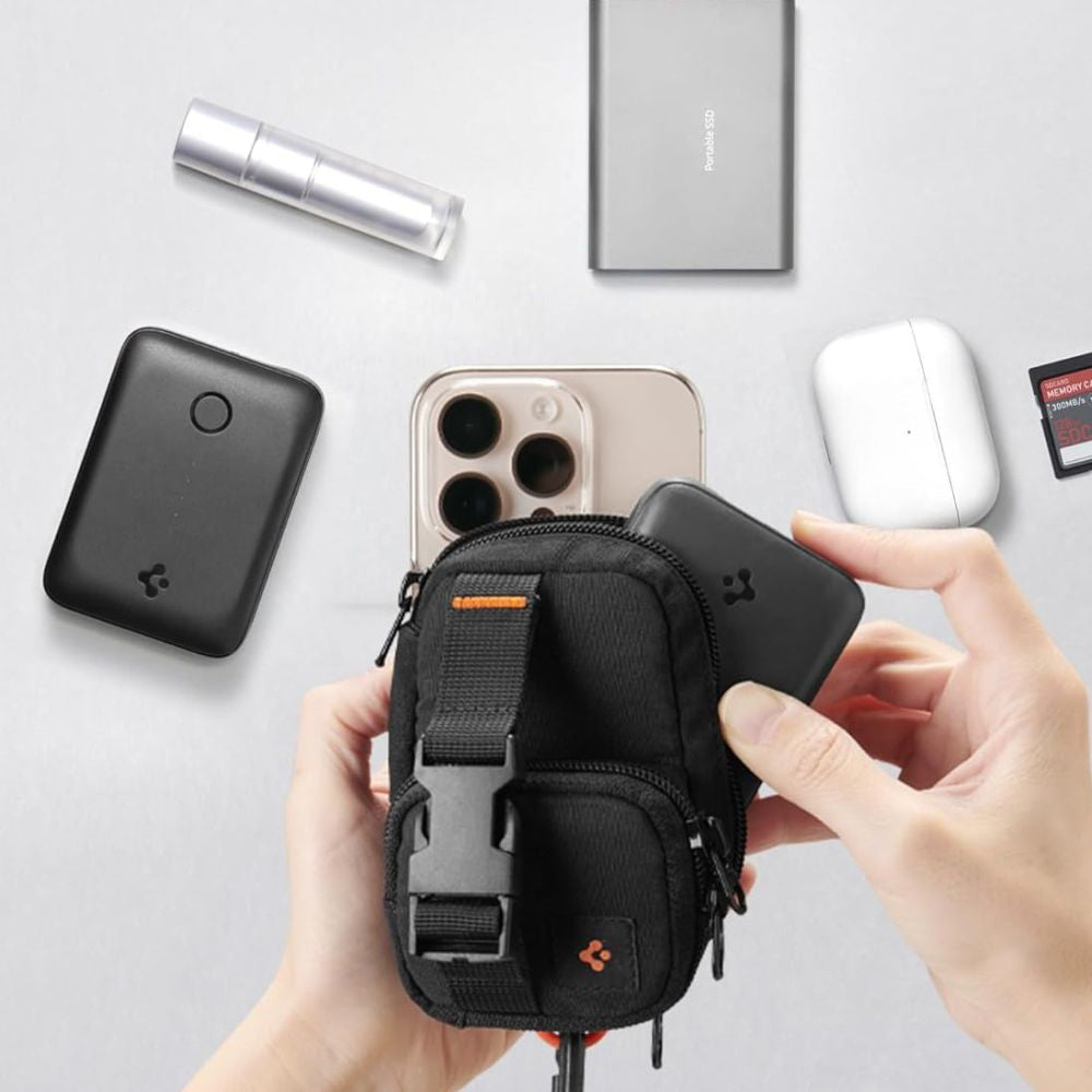 Universal MagSafe Pouch for Phone, Spigen, Snap Zip, Black AFA09338