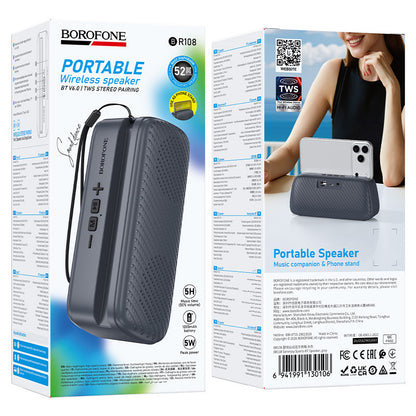 Borofone BR108 Serenjoy Portable Bluetooth Speaker, 5W, TWS, Gray