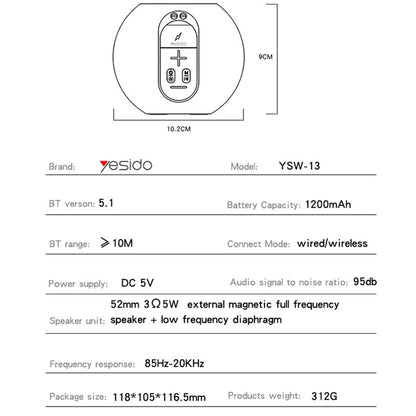 Yesido YSW13 Portable Bluetooth Speaker, 5W, RGB, Blue