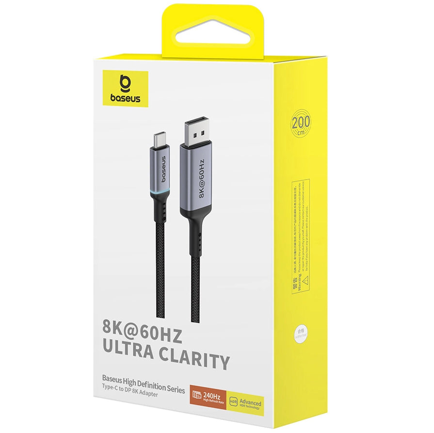 USB-C to DisplayPort Baseus Ultra Clarity Audio and Video Cable, 8K, 2m, Black B0063370D111-01