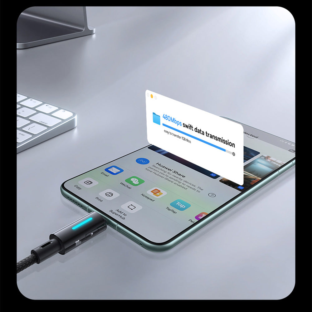 USB-A to USB-C Data and Charging Cable Baseus Lit Button Control, 100W, 2m, Black P10379002121-01