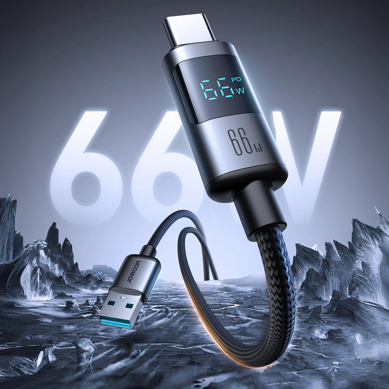 USB-A to USB-C Data and Charging Cable Joyroom S-A16 Pro Prism Display, 66W, 1.2m, Black