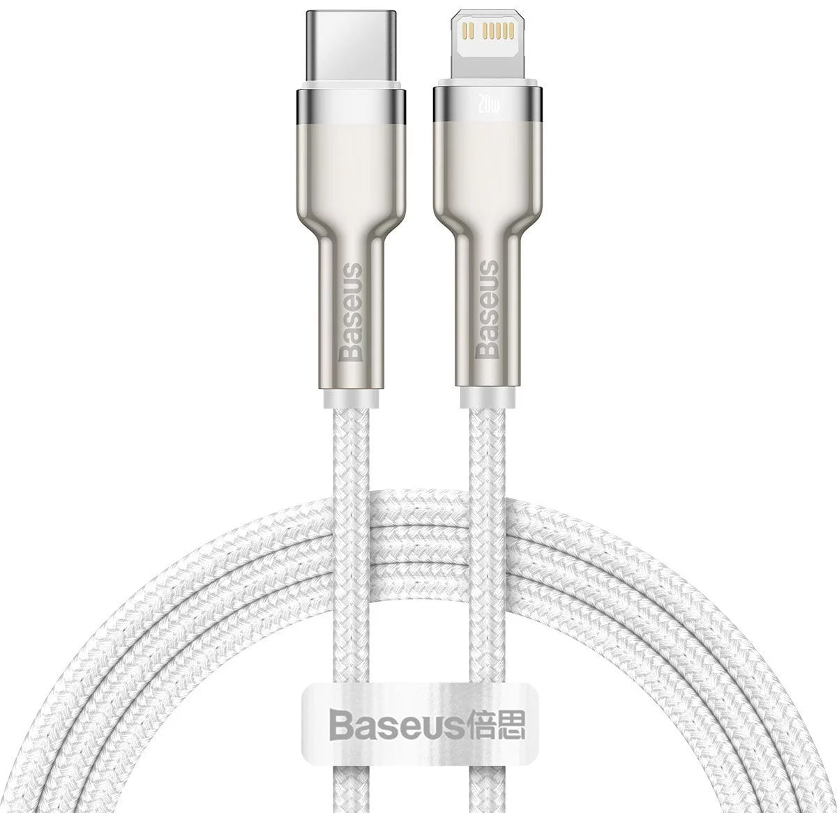 USB-C to Lightning Baseus Cafule Metal Series Data and Charging Cable, 20W, 2m, White CATLJK-B02