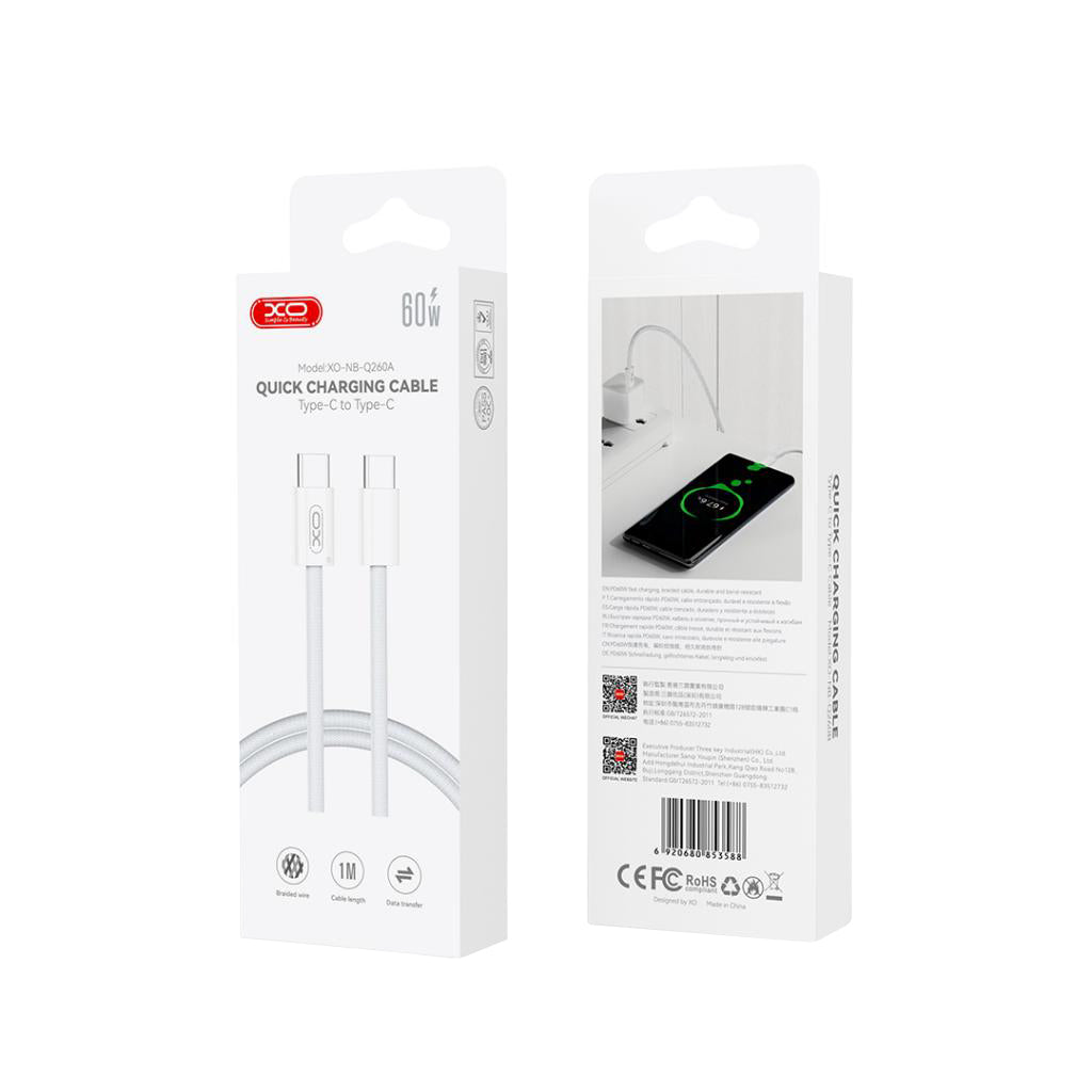 USB-C Data and Charging Cable - USB-C XO Design NB-Q260B, 60W, 1.5m, White