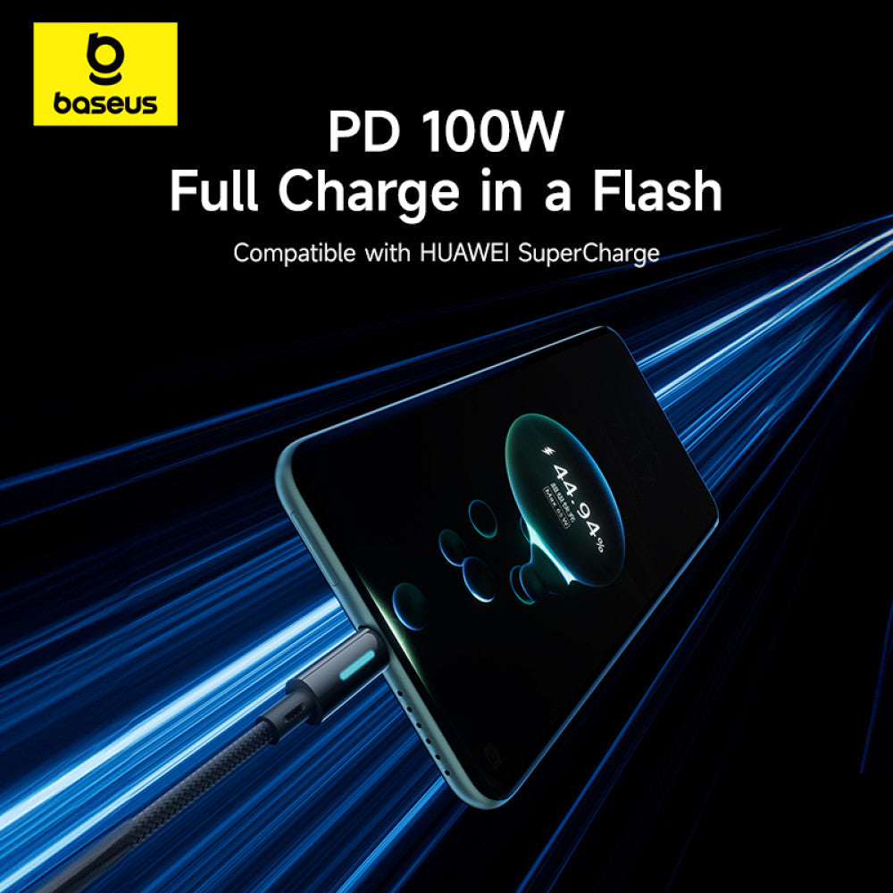 USB-A to USB-C Data and Charging Cable Baseus Lit Button Control, 100W, 2m, Black P10379002121-01