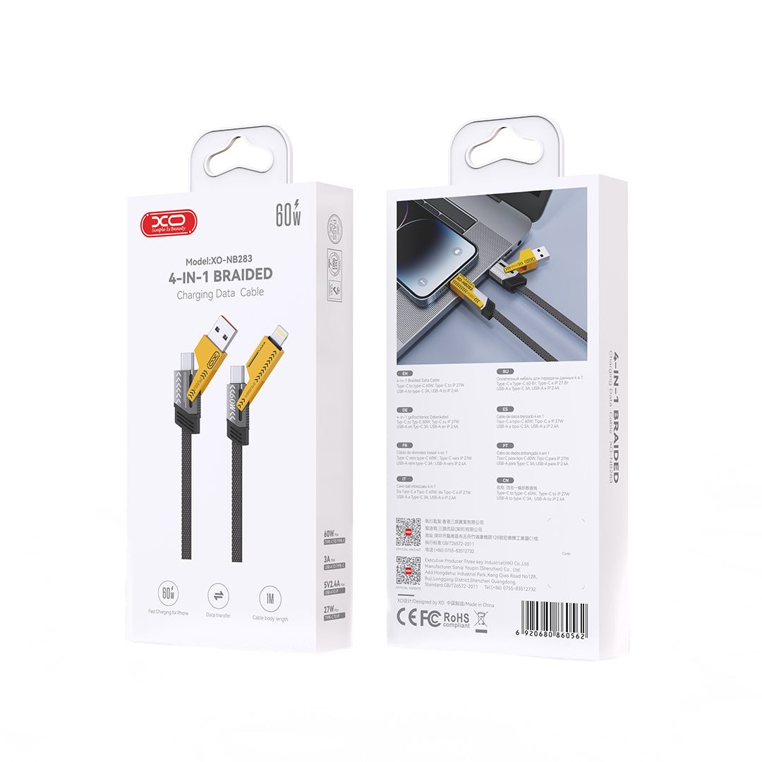 USB-A / USB-C - Lightning / USB-C XO Design NB283 Data and Charging Cable, 60W, 1m, Gray