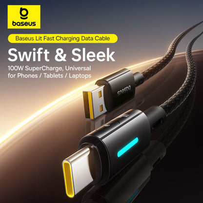 USB-A to USB-C Data and Charging Cable Baseus Lit Button Control, 100W, 2m, Black P10379002121-01