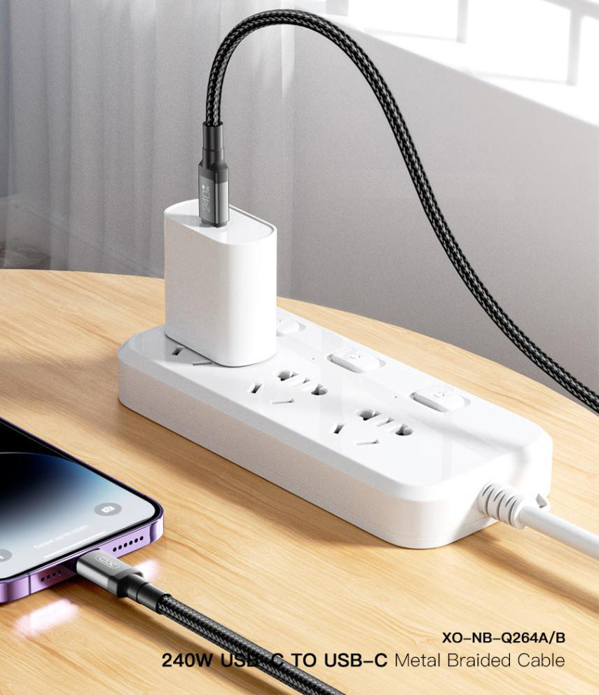 USB-C Data and Charging Cable - USB-C XO Design NB-Q264B, 240W, 2m, Black