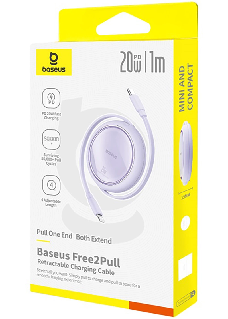 USB-C to Lightning Data and Charging Cable Baseus Free2Pull Mini Retractable, 20W, Purple P10364501511-00