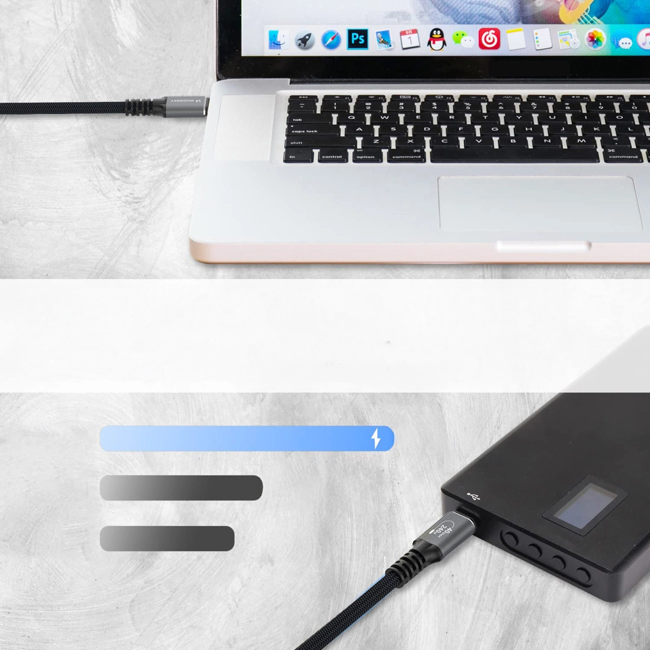 USB-C Data and Charging Cable - USB-C WZK WPS-UY42S, 240W, 2m, Black