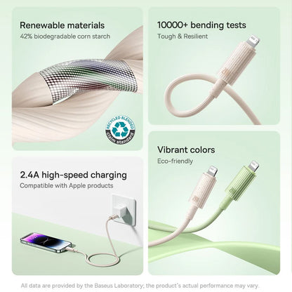 USB-A to Lightning Baseus Habitat Data and Charging Cable, 18W, 2m, Green P10360200631-01
