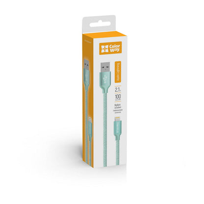 USB-A to Lightning Data and Charging Cable ColorWay CW-CBUL004, 18W, 1m, Green