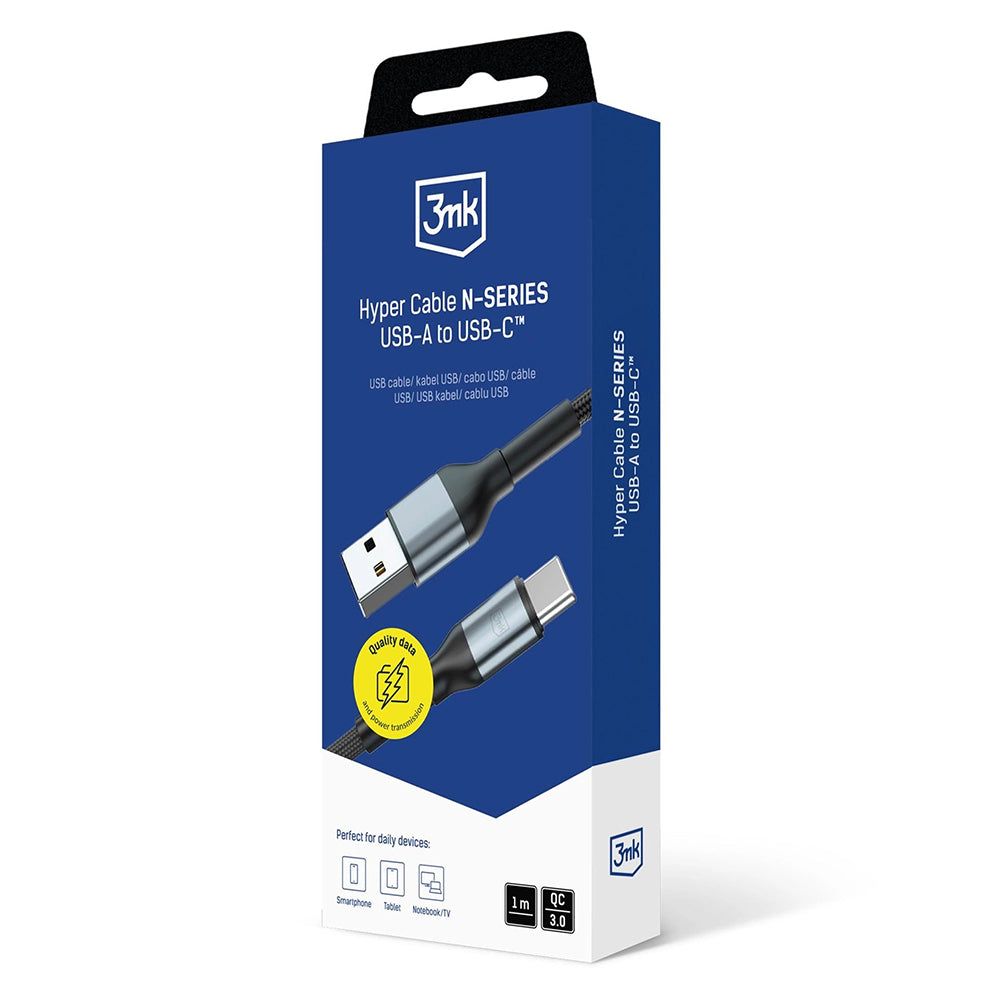 USB-A to USB-C Data and Charging Cable 3MK Hyper N, 18W, 1m, Black