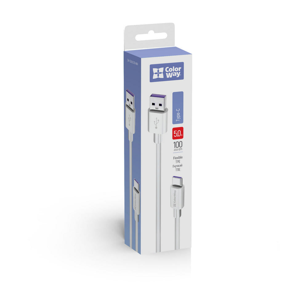 USB-A to USB-C Data and Charging Cable ColorWay CW-CBUC019, 18W, 1m, White