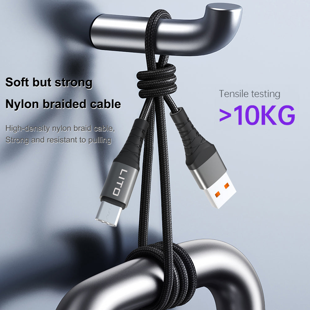 USB-A to USB-C Data and Charging Cable Lito LD08T, 18W, 1m, Black