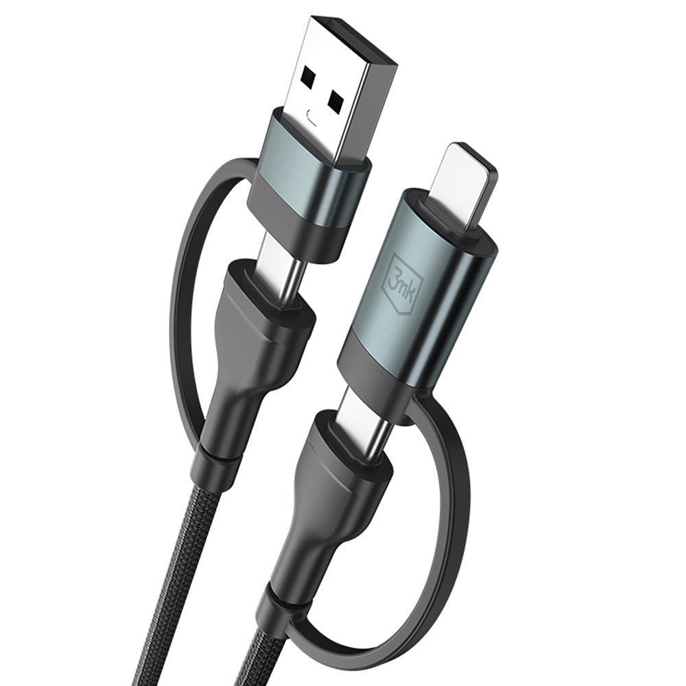 USB-A / USB-C - USB-C / Lightning 3MK Hyper N Data and Charging Cable, 60W, 1.2m, Black