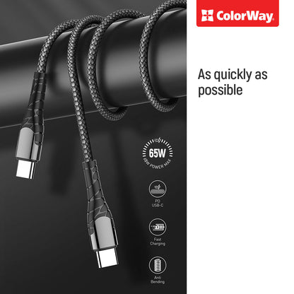 USB-C Data and Charging Cable - USB-C ColorWay CW-CBPDCC040, 65W, 1m, Gray