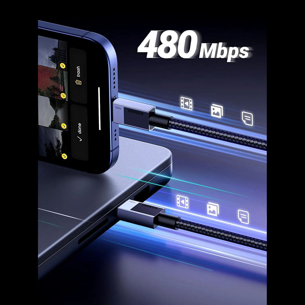 USB-C Data and Charging Cable - USB-C UGREEN L512, 100W, 1m, Gray