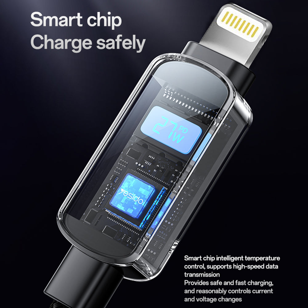 USB-C to USB-C Data and Charging Cable Yesido CA180 Display, 27W, 1.2m, Black