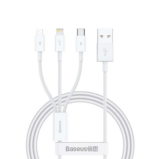 USB-A Charging Cable - Lightning / microUSB / USB-C Baseus Superior 3in1 Series, 20W, 1m, White P10320105221-00