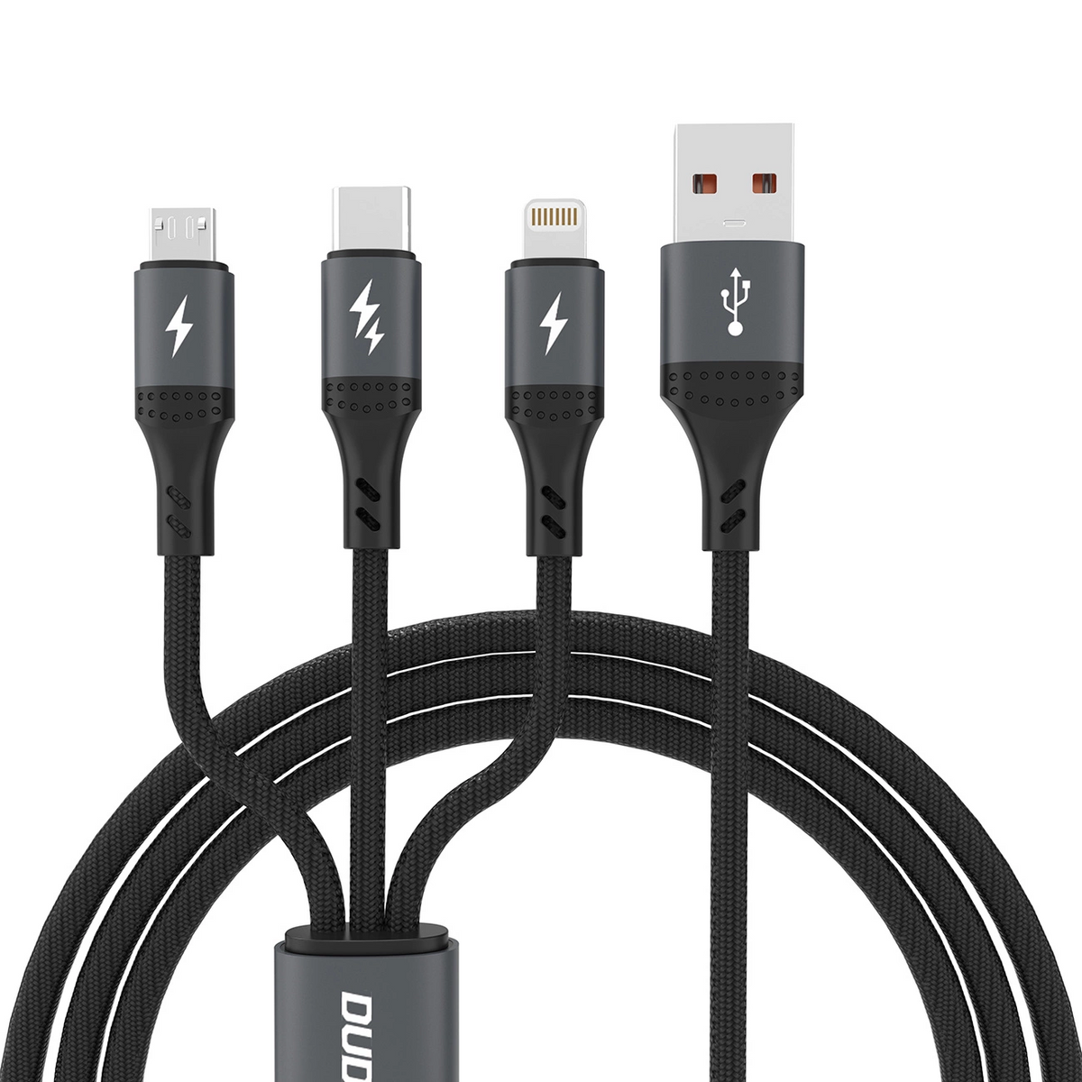 USB-A Charging Cable - Lightning / microUSB / USB-C Dudao L3E 3in1, 60W, 1.2m, Black