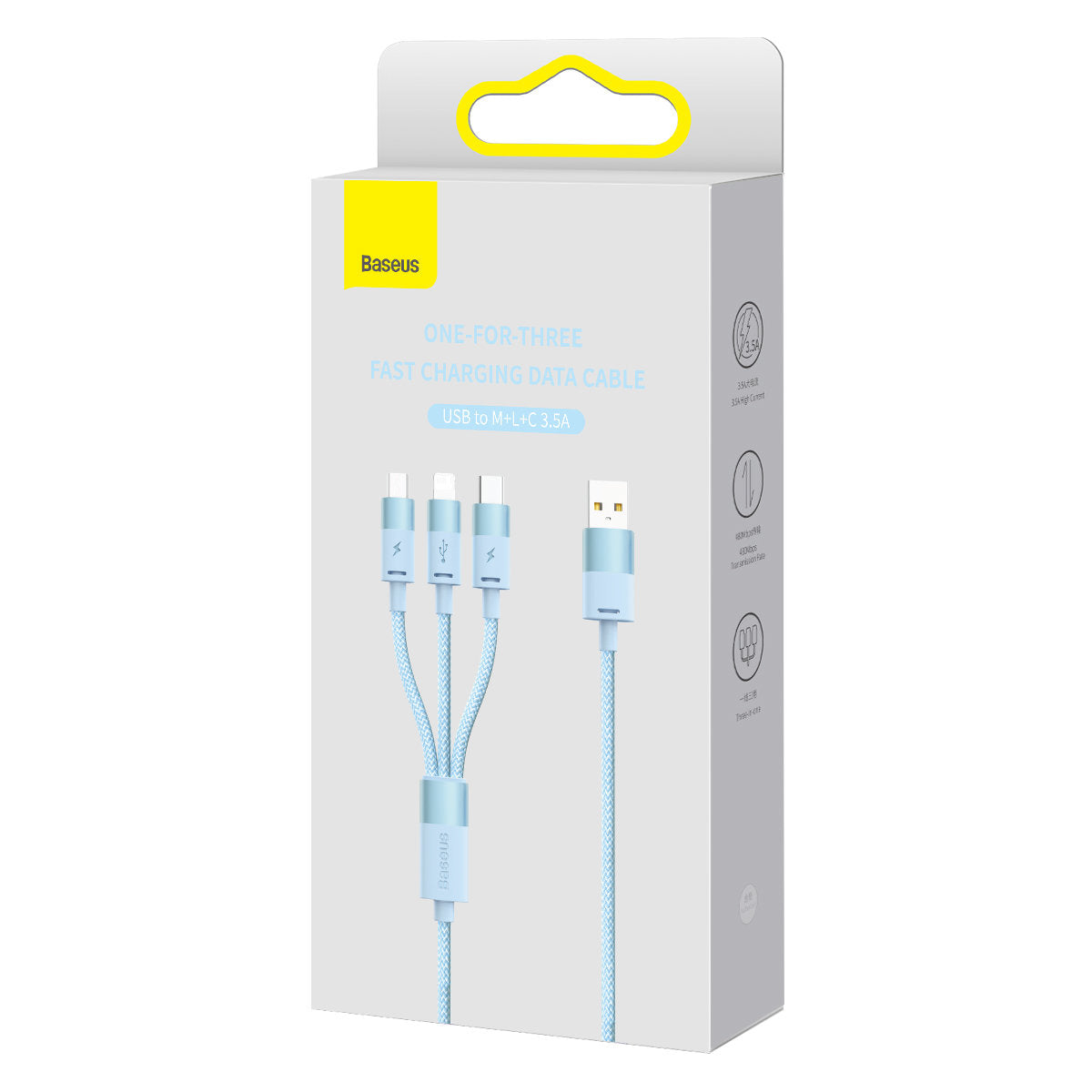 USB-A Charging Cable - Lightning / microUSB / USB-C Baseus StarSpeed 3in1, 20W, 1.2m, Blue CAXS000017