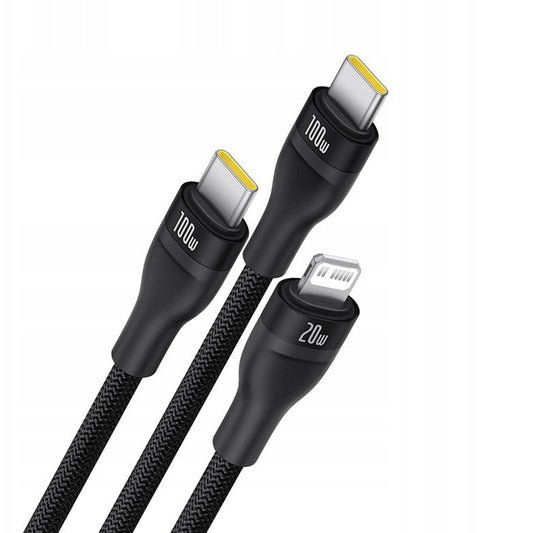USB-C - Lightning Charging Cable / 2 x USB-C Baseus Flash Series III 3in1, 100W, 1.5m, Black P10377502111-00