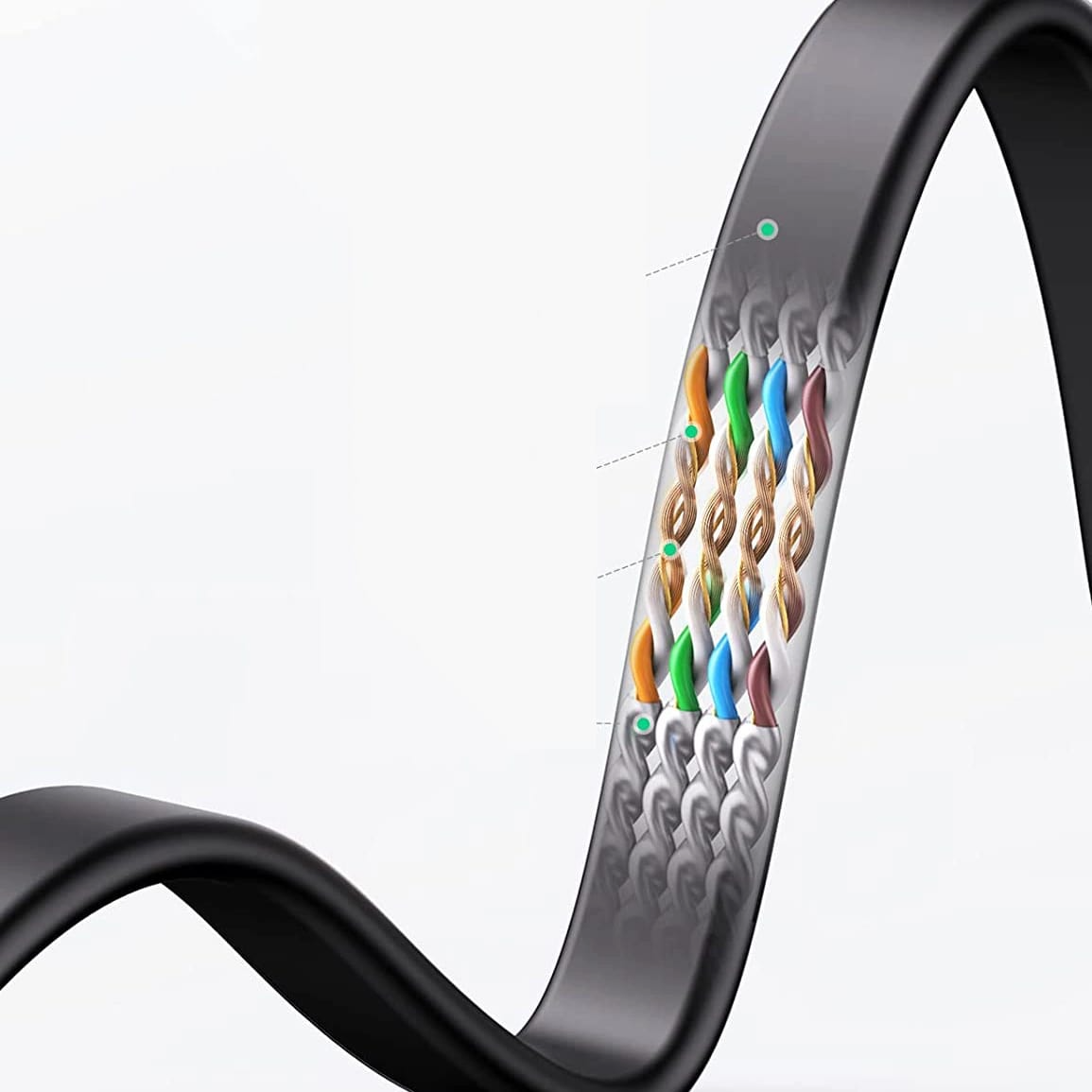 UGREEN NW102 Flat Network Cable, UTP, Cat6, 0.5m, Black