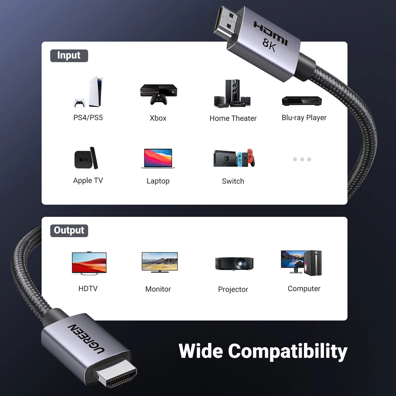 UGREEN HD171 Video Cable, HDMI - HDMI, 8K, 1m, Black