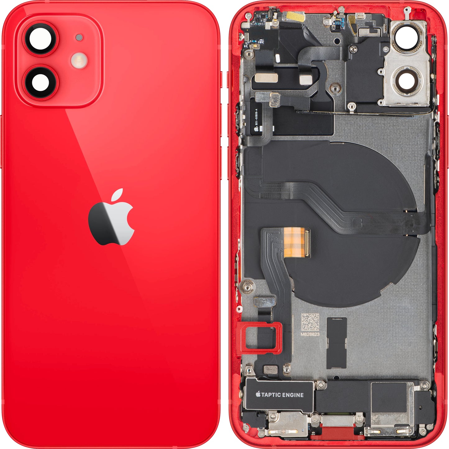 Apple iPhone 12 Battery Cover, With Middle Frame, Full Parts, Red, Swap