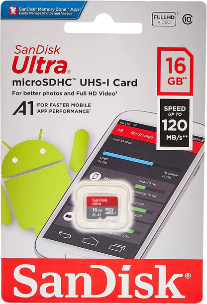 SanDisk Ultra Android A1 microSDHC Memory Card, 16GB, Class 10 / UHS-1 U1 SDSQUAR-016G-GN6MN