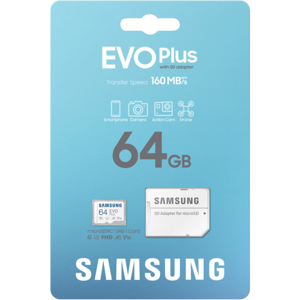 Samsung Evo Plus microSDXC Memory Card, 64Gb, Class 10 / UHS-1 U1, With Adapter MB-MC64SA/EU