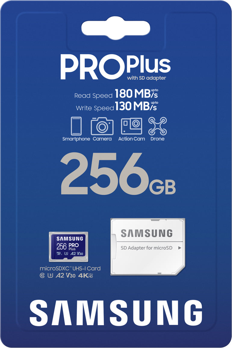 Samsung PRO Plus microSDXC Memory Card, 256Gb, Class 10 / UHS-1 U3, With Adapter MB-MD256SA/EU