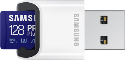 Samsung PRO Plus microSDXC Memory Card, 128Gb, Class 10 / UHS-1 U3, With Card Reader and Adapter MB-MD128KB/WW